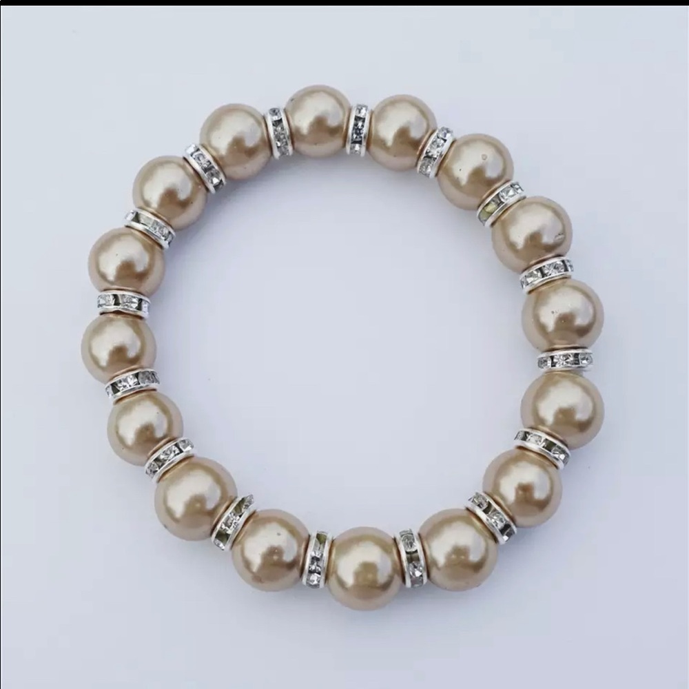 Girls Champagne Rhinestone Faux Pearl Bracelet